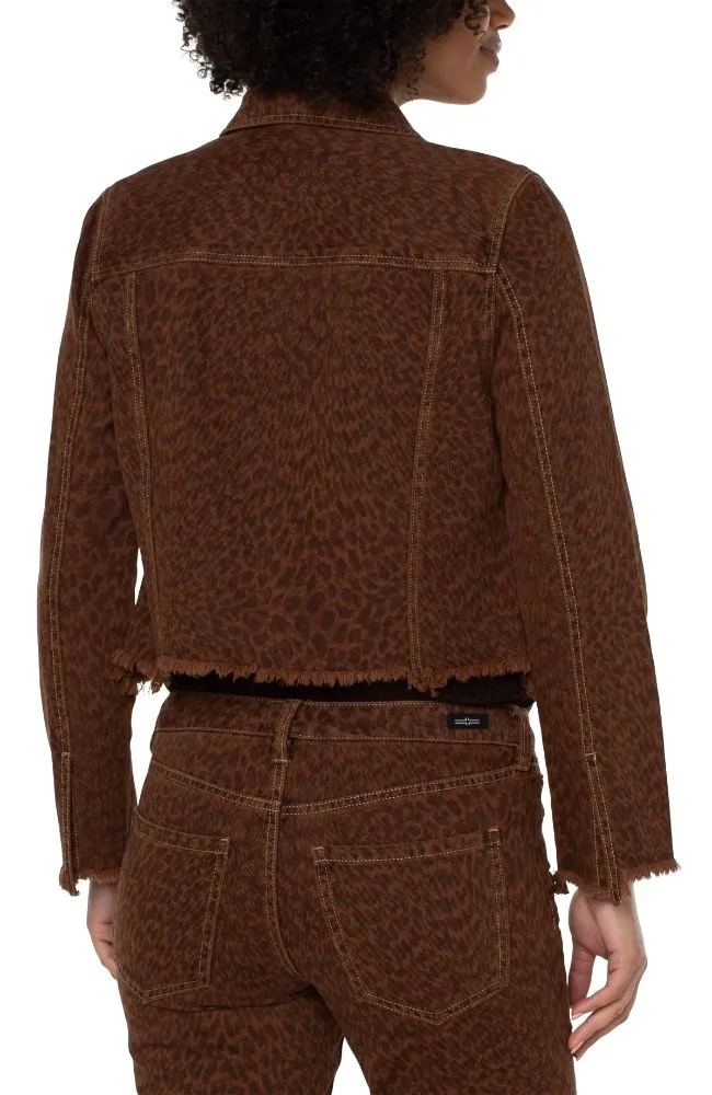 Printed Crop Jacket Fray Hem