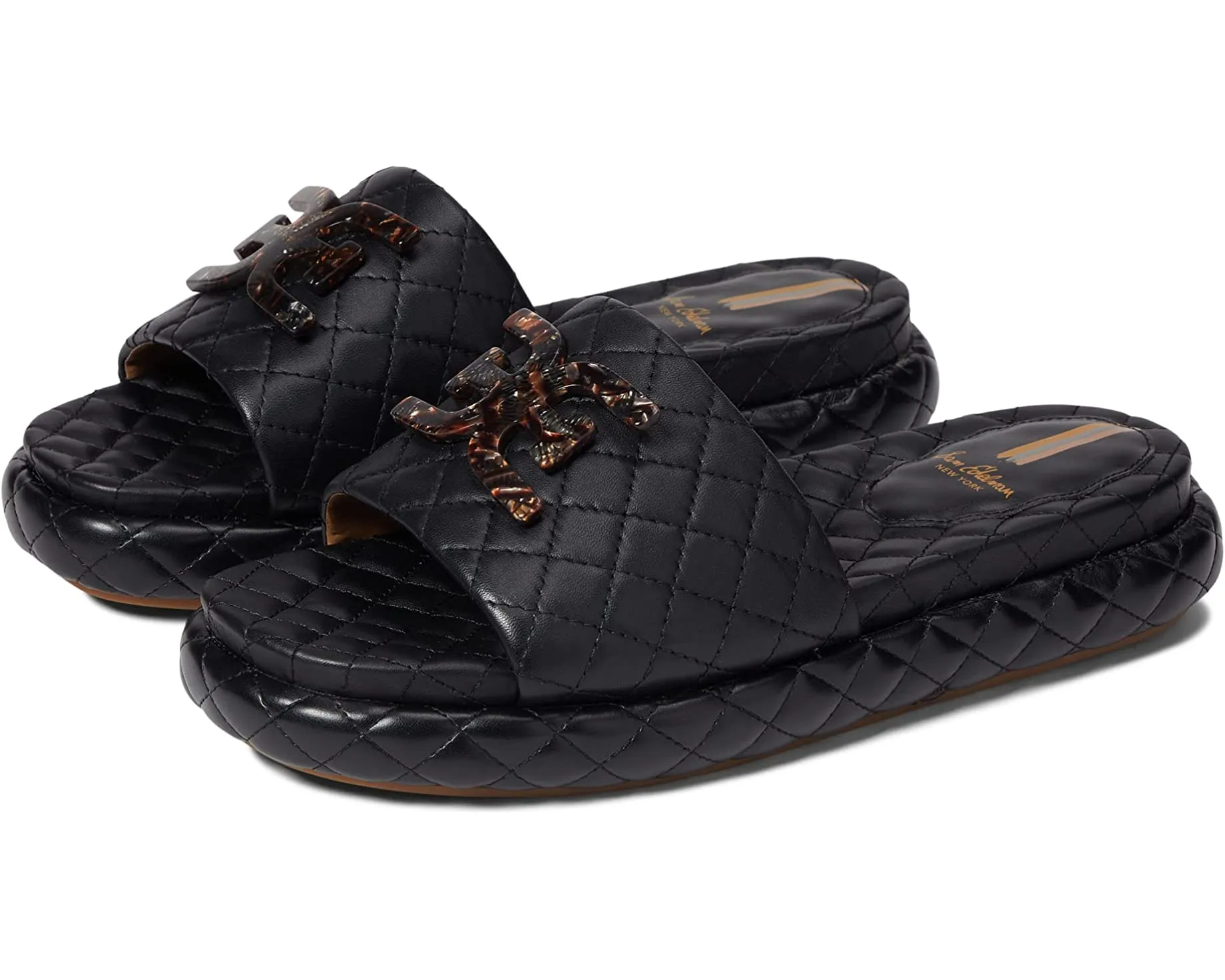 Sam Edelman Karinda Black Rounded Open Toe Slip On Cushioned Slides Sandals
