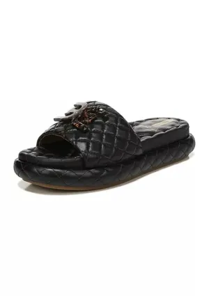 Sam Edelman Karinda Black Rounded Open Toe Slip On Cushioned Slides Sandals