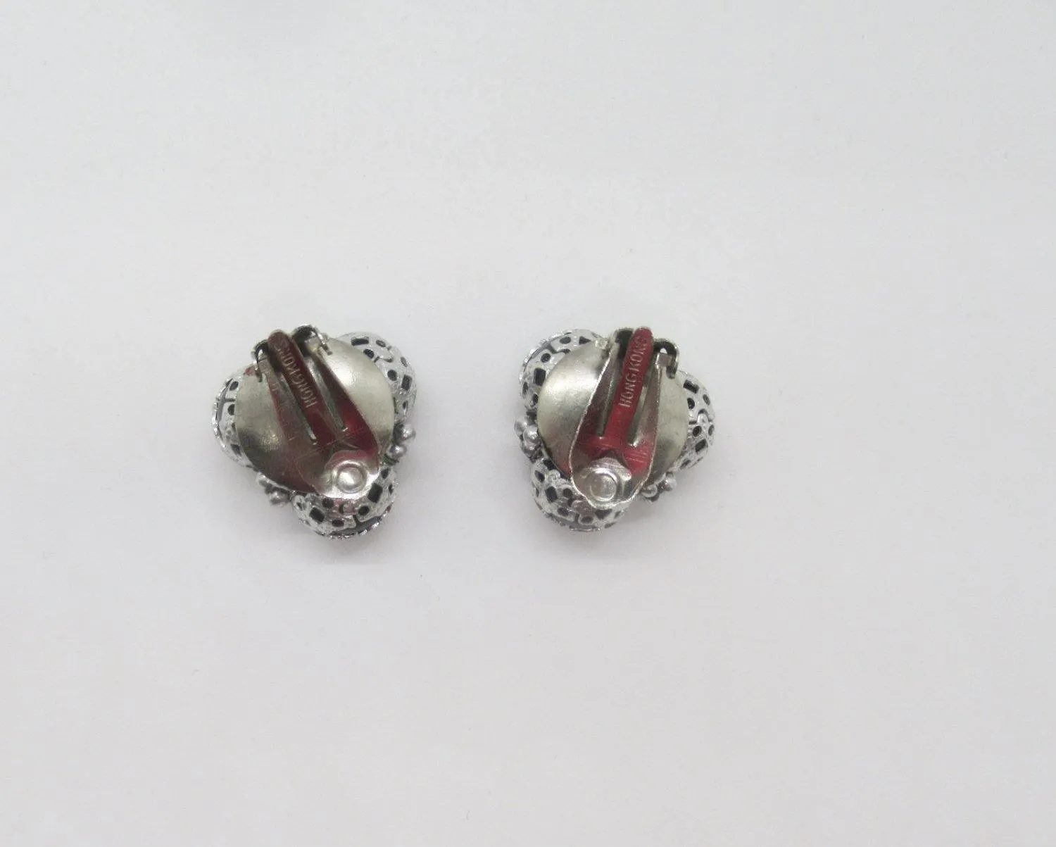Silver Lace Over Black Beads Vintage Clip On Earrings