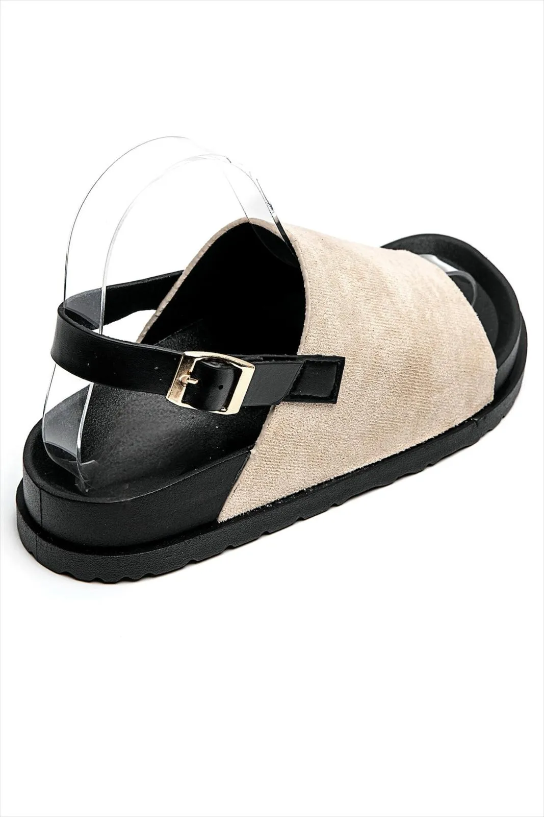 SLINGBACK BUCKLE CLOGS FAUX SUEDE SANDALS IN BEIGE