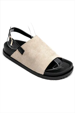 SLINGBACK BUCKLE CLOGS FAUX SUEDE SANDALS IN BEIGE