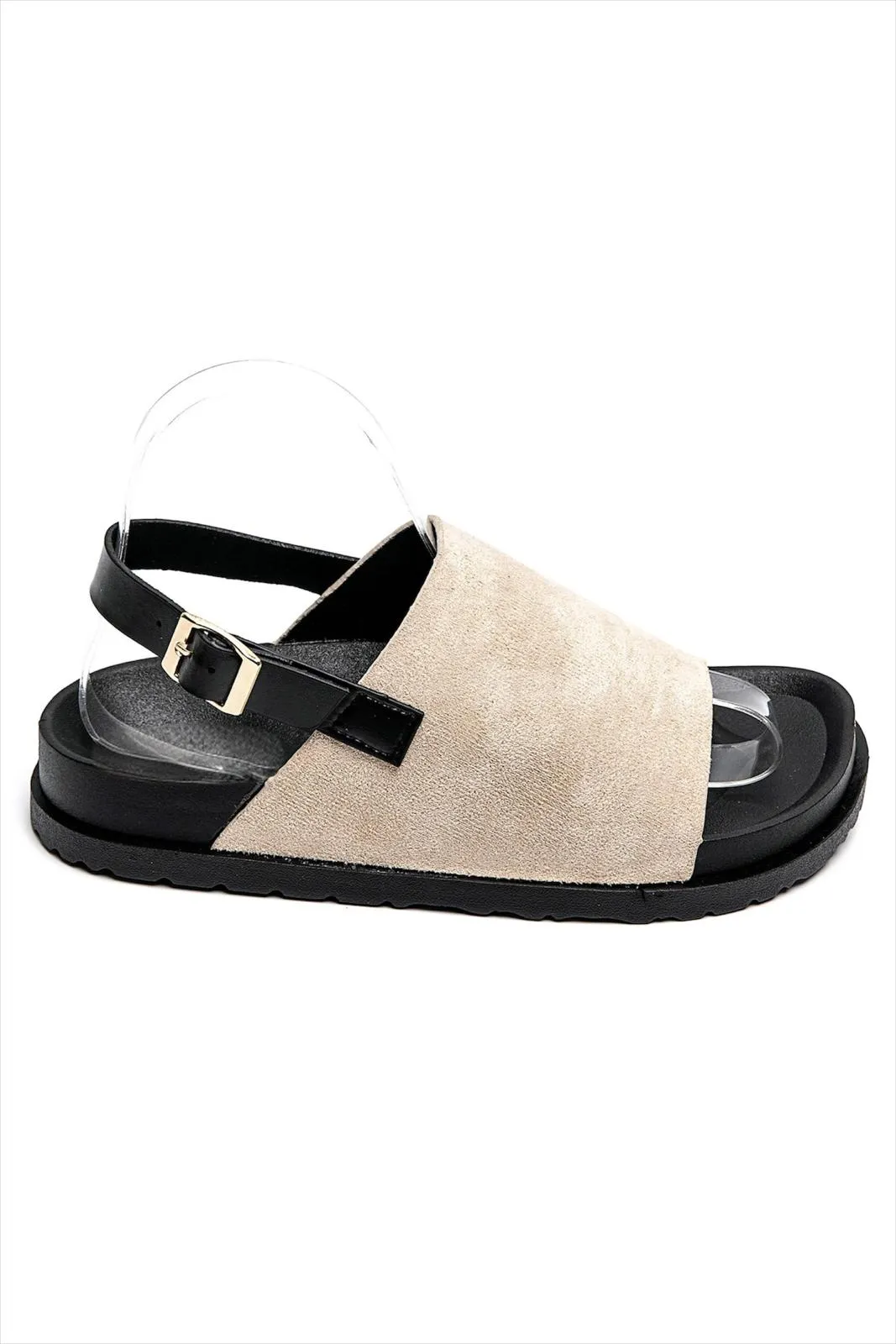 SLINGBACK BUCKLE CLOGS FAUX SUEDE SANDALS IN BEIGE