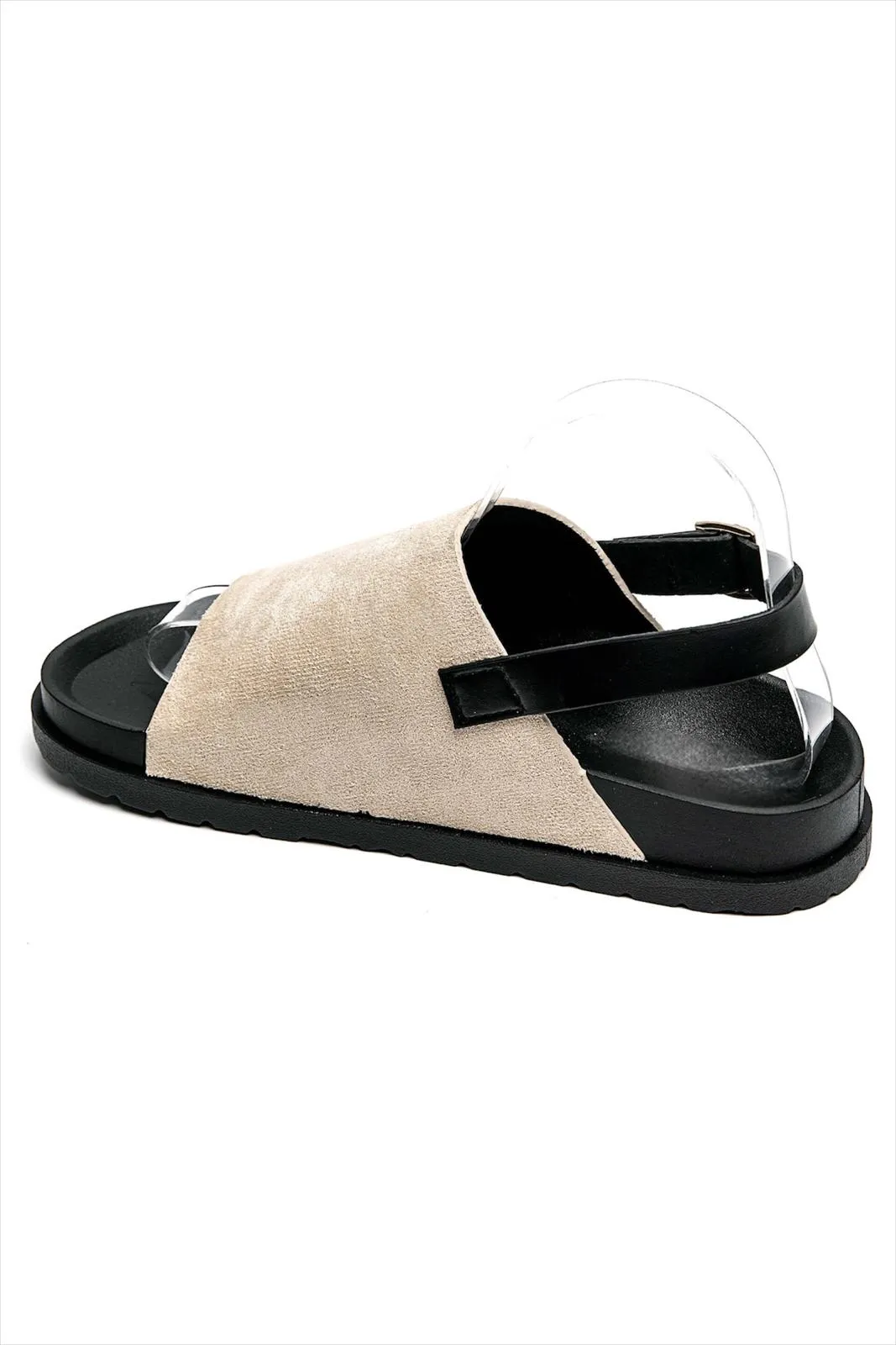 SLINGBACK BUCKLE CLOGS FAUX SUEDE SANDALS IN BEIGE