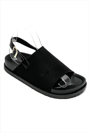 SLINGBACK BUCKLE CLOGS FAUX SUEDE SANDALS IN BLACK
