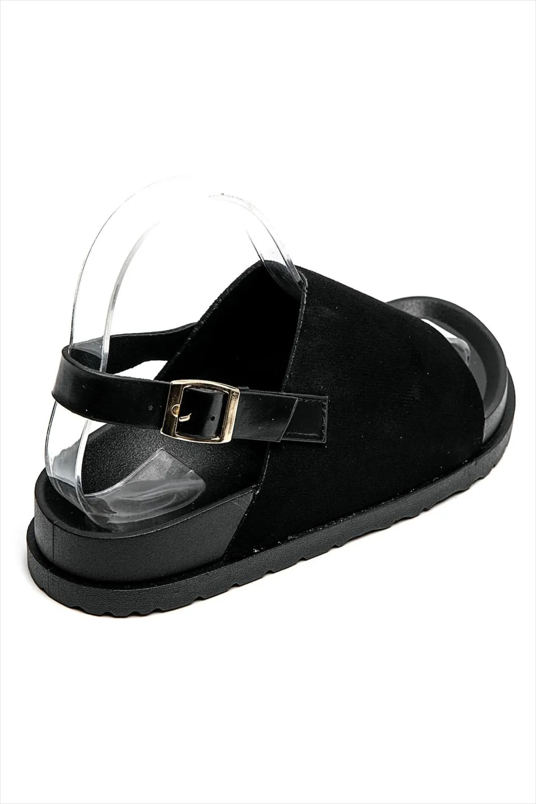 SLINGBACK BUCKLE CLOGS FAUX SUEDE SANDALS IN BLACK