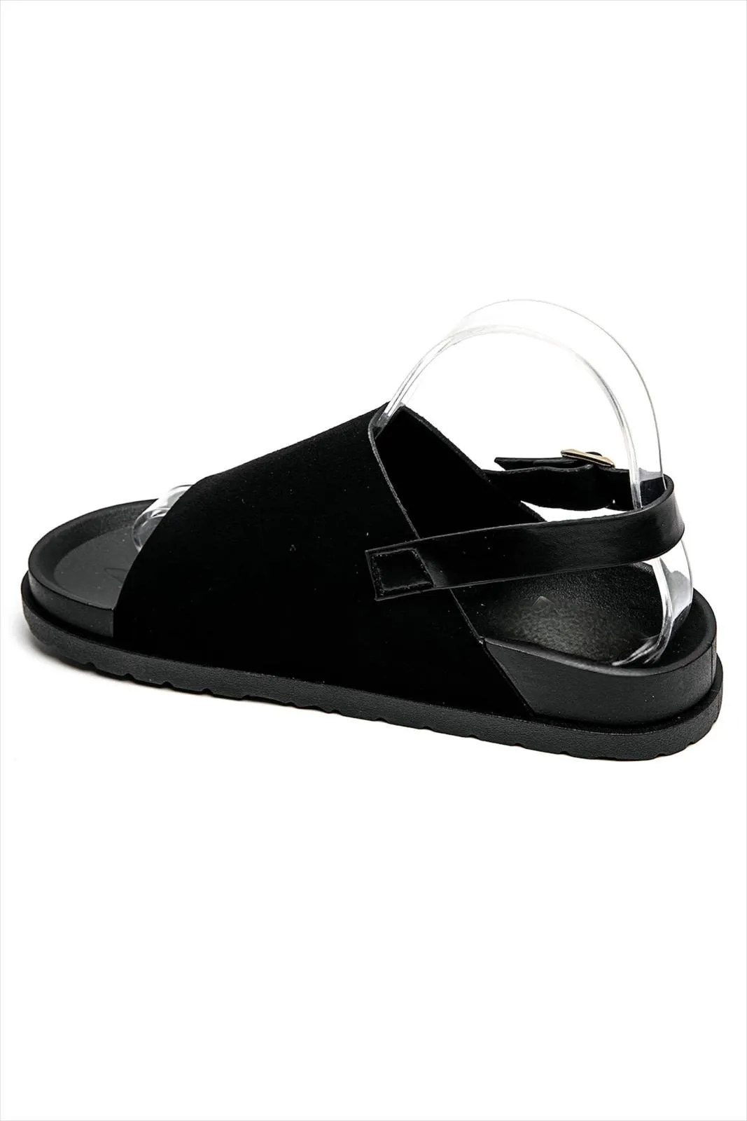 SLINGBACK BUCKLE CLOGS FAUX SUEDE SANDALS IN BLACK