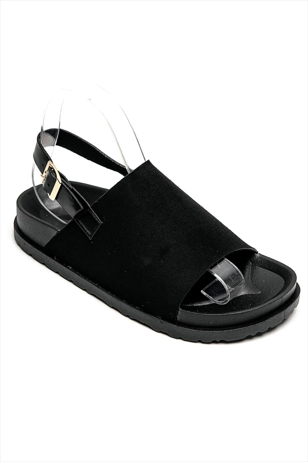 SLINGBACK BUCKLE CLOGS FAUX SUEDE SANDALS IN BLACK