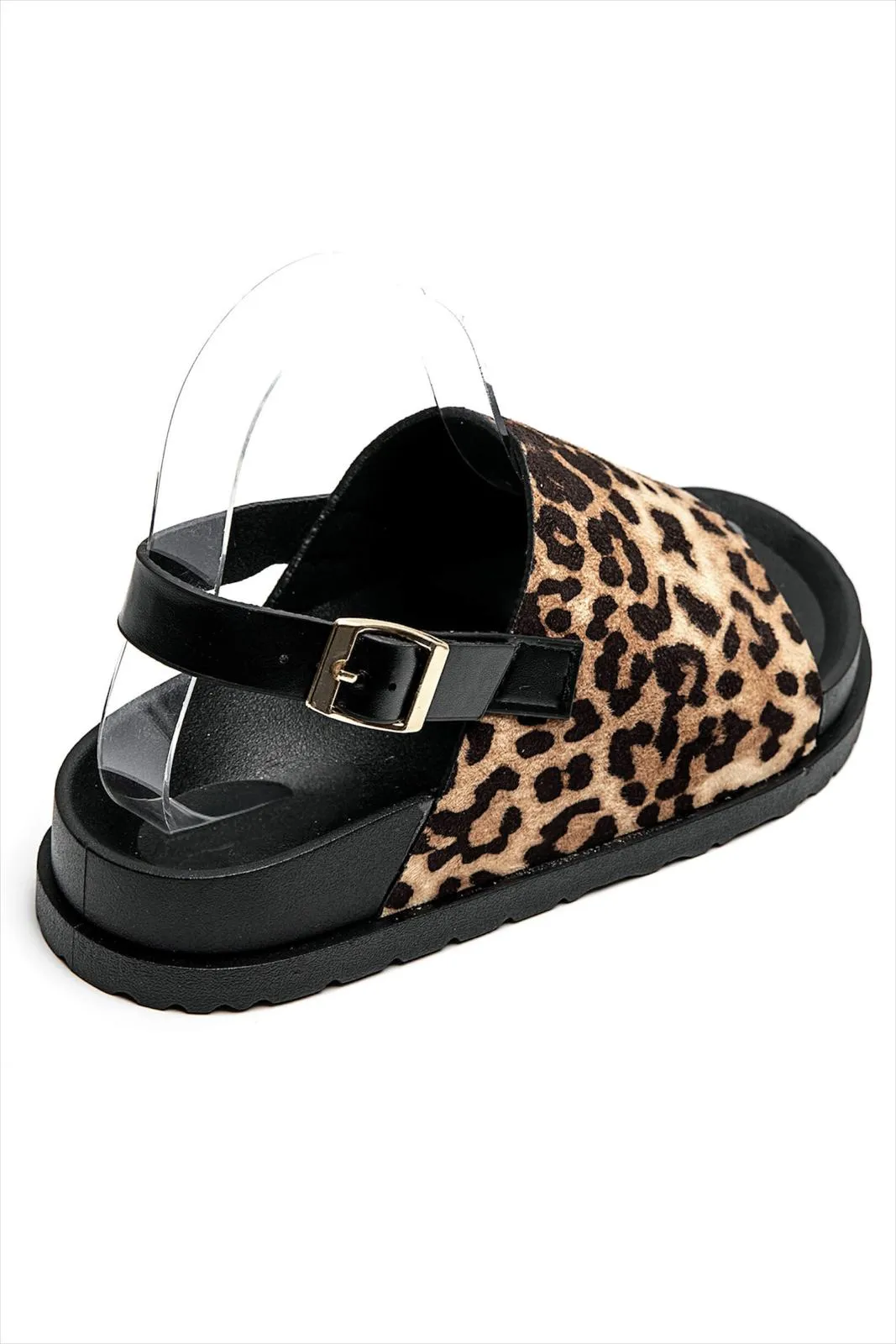 SLINGBACK BUCKLE CLOGS FAUX SUEDE SANDALS IN LEOPARD