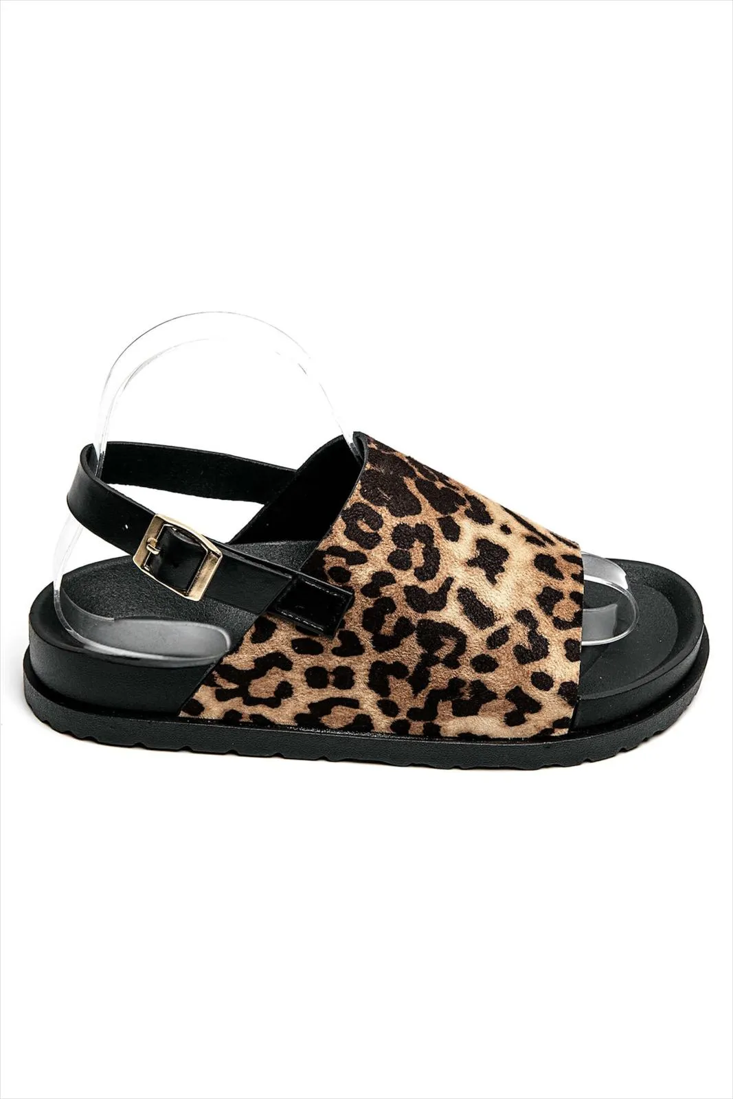 SLINGBACK BUCKLE CLOGS FAUX SUEDE SANDALS IN LEOPARD