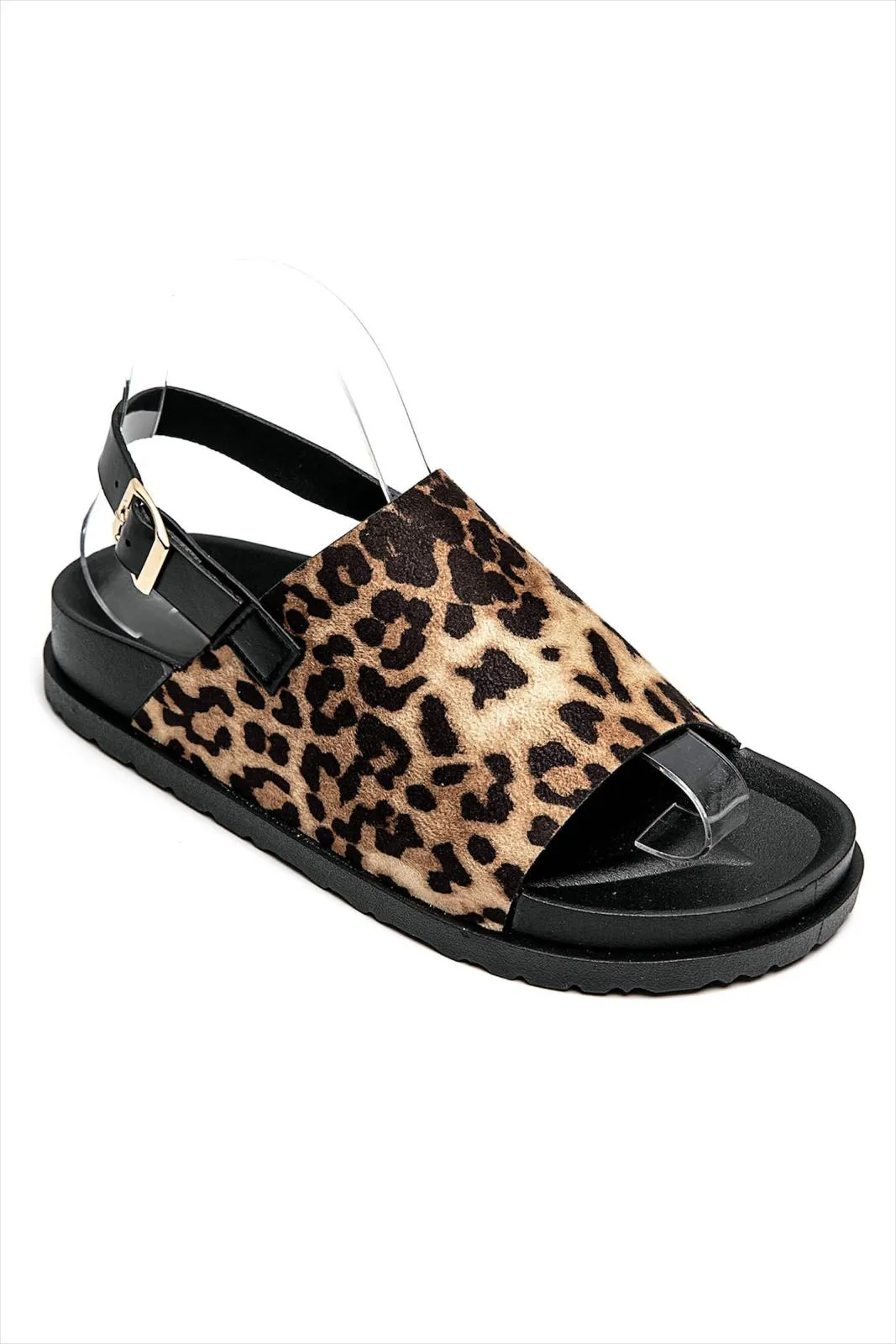 SLINGBACK BUCKLE CLOGS FAUX SUEDE SANDALS IN LEOPARD