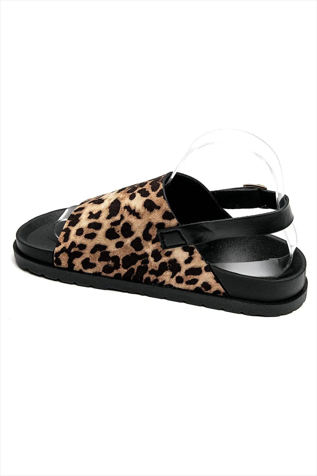 SLINGBACK BUCKLE CLOGS FAUX SUEDE SANDALS IN LEOPARD