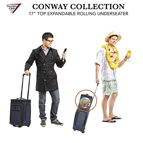 Travelers Club Top Expandable  50% Capacity Luggage with USB Port, Navy Blue, 17" Underseat Carry-On