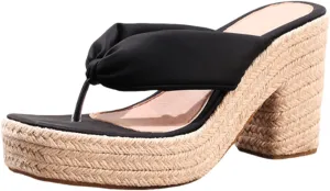Women's Espadrillles Platform Flip Flops Chunky High Heels Slip On Straw Raffia Woven Thong Slides Sandals Bohemia Summer Beach Casual