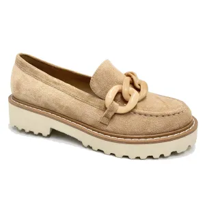 Women's Lug Sole Loafer Shoe with Chain Detail