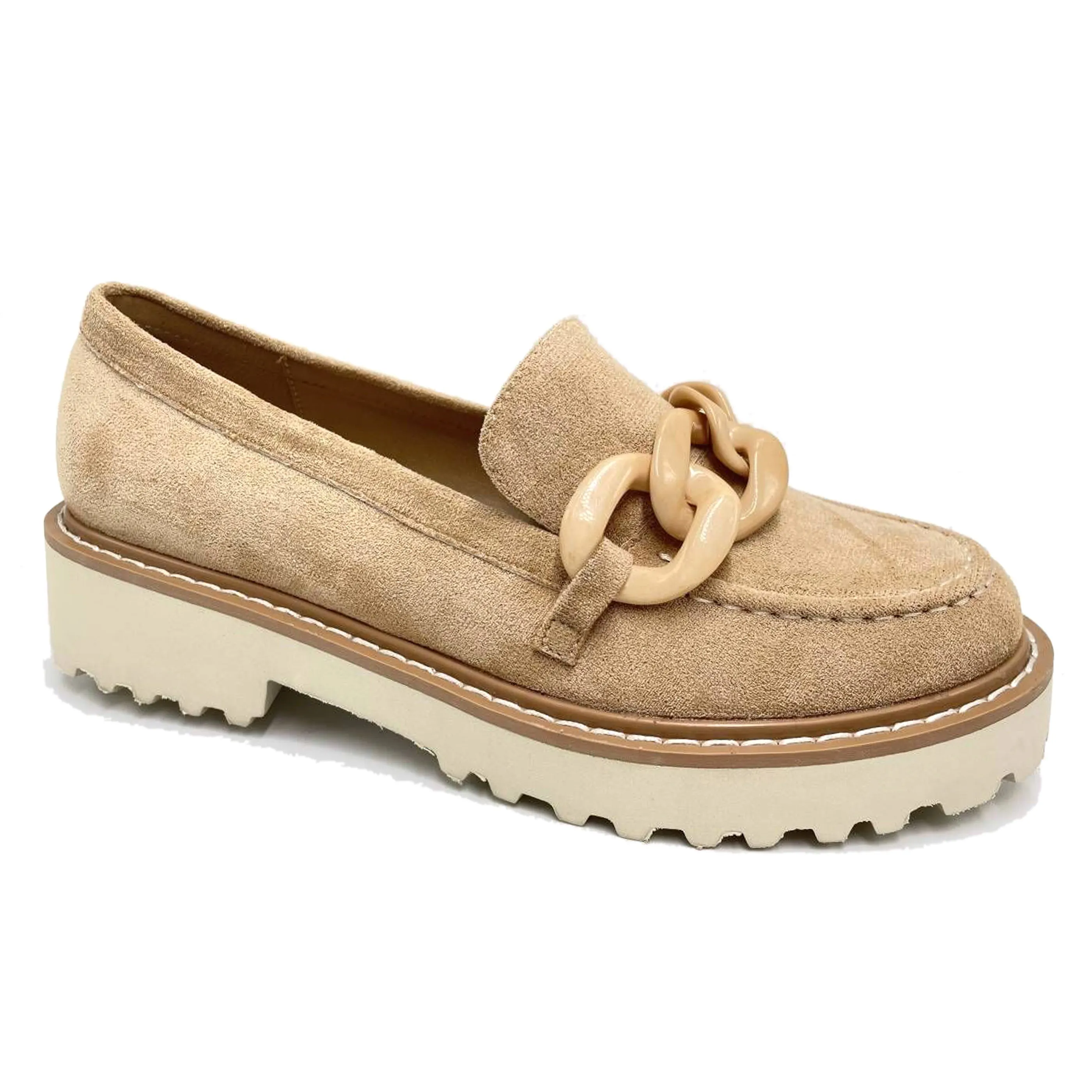 Women's Lug Sole Loafer Shoe with Chain Detail