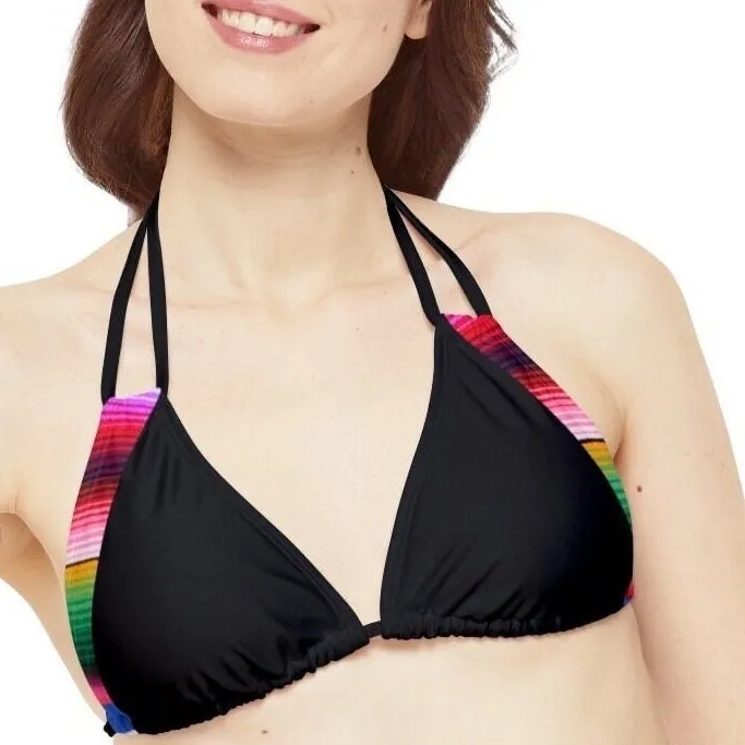 XS - XL Baronesa Bikini in Bamba Floral or Serape Olé stripes   black or white strappy tie swimsuit kayak paddleboard lake beach pool
