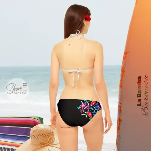 XS - XL Baronesa Bikini in Bamba Floral or Serape Olé stripes   black or white strappy tie swimsuit kayak paddleboard lake beach pool