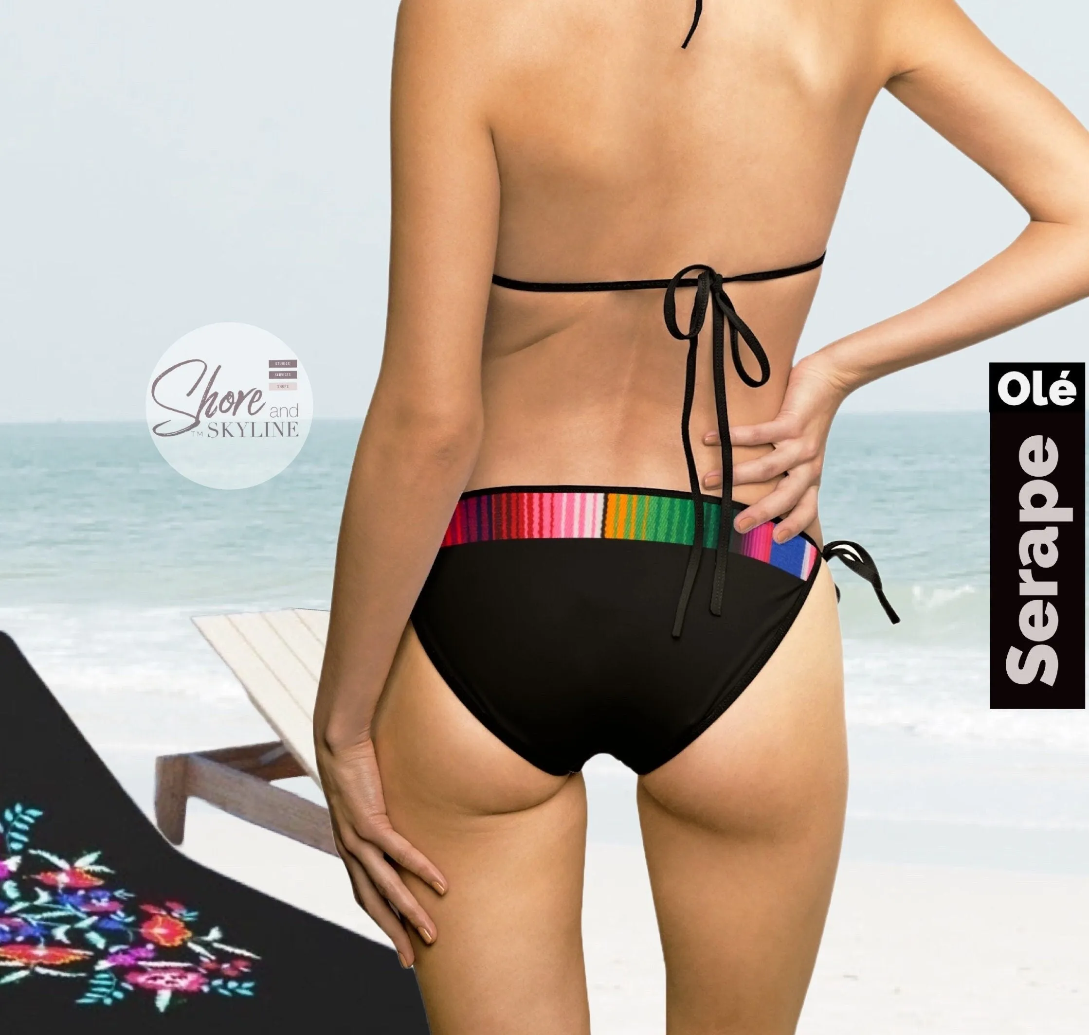 XS - XL Baronesa Bikini in Bamba Floral or Serape Olé stripes   black or white strappy tie swimsuit kayak paddleboard lake beach pool
