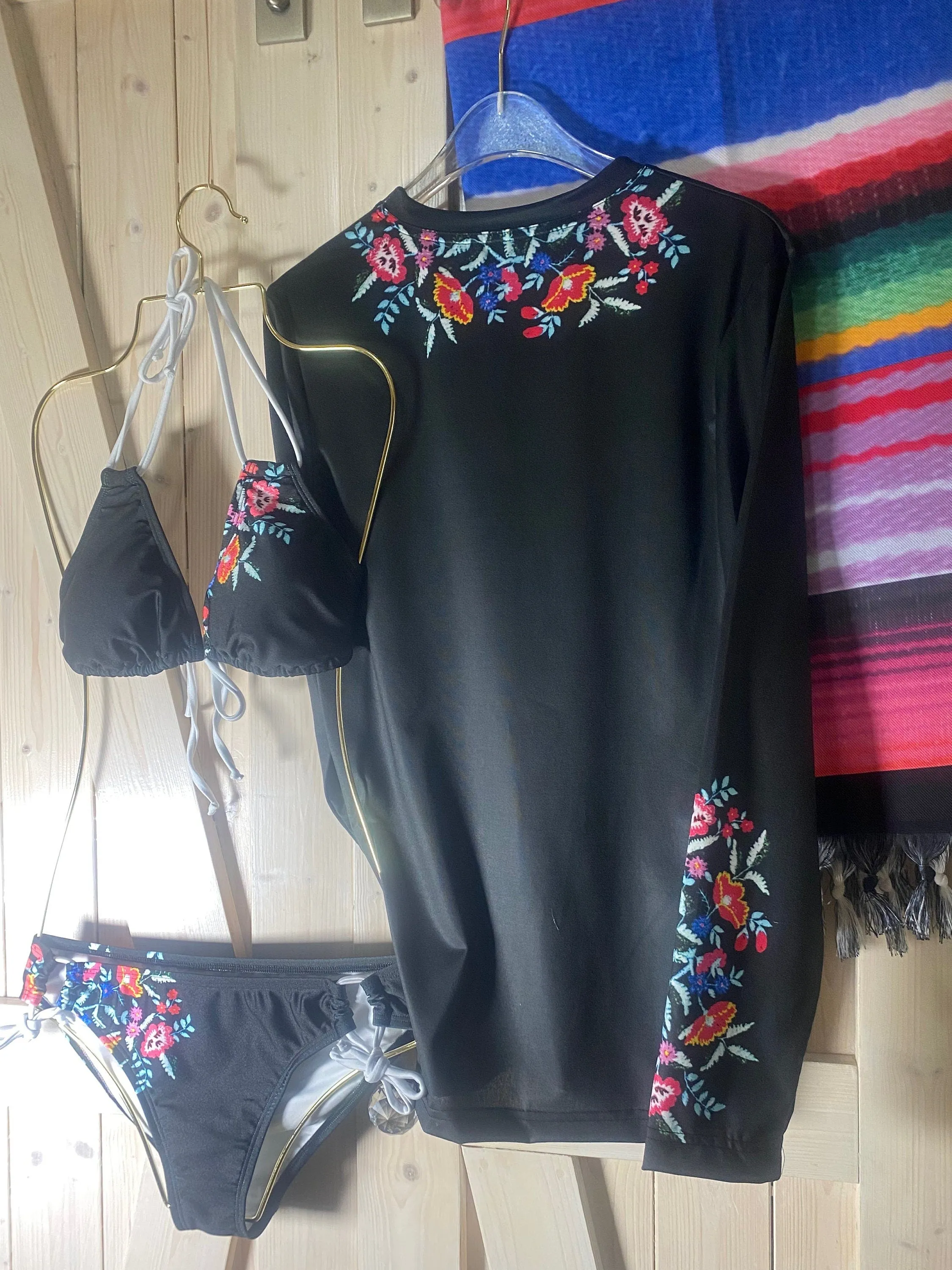XS - XL Baronesa Bikini in Bamba Floral or Serape Olé stripes   black or white strappy tie swimsuit kayak paddleboard lake beach pool